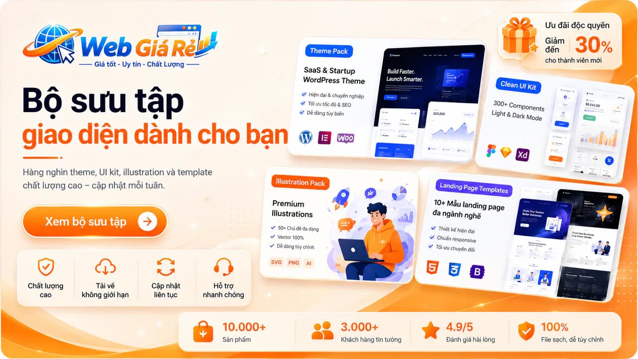 Bộ sưu tập giao diện, UI kit và landing page tại Web Giá Rẻ - Portfolio